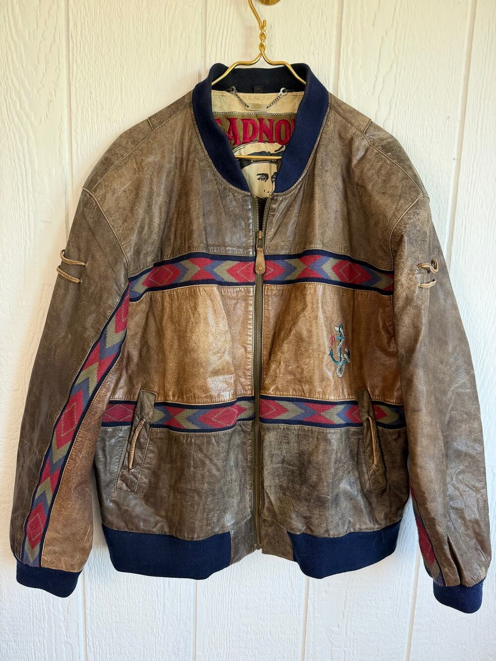 Vintage Leder Rude Peter Lukas Leather Bomber Jacket 58 Aztec Nautical German